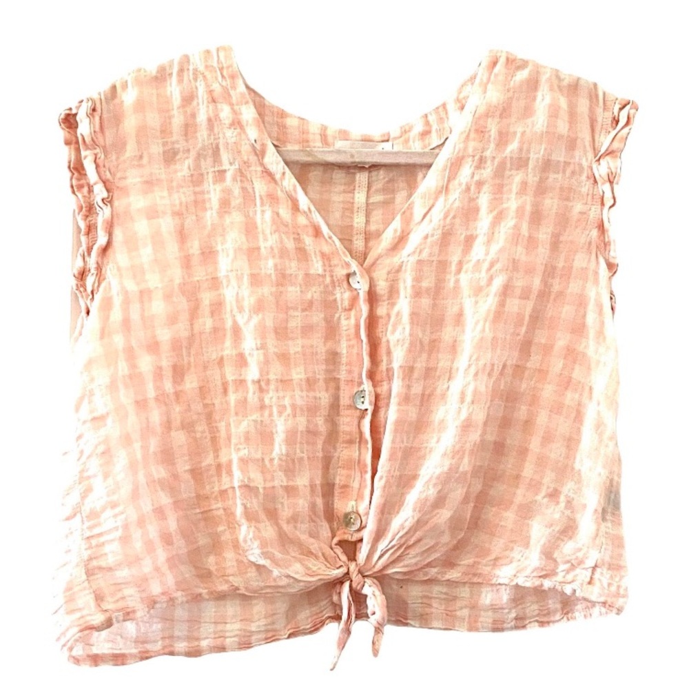 Bella Dahl Pink Gingham Tie-Front Blouse Sz S